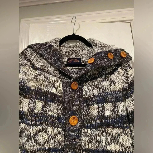 Anderson Little Nordic Ski Wooden Button Navy Blue Cowl Neck Cardigan Size L - Picture 5 of 12